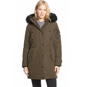 Michael Kors Expedition Faux Fur Down Brown Parka Jacket SZ Small